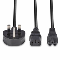 Lindy 30374 2.5m UK 3 Pin Plug To IEC C13 (Kettle) & IEC C5 (Clover) 10 Amp Mains Splitter Extension Cable - Black