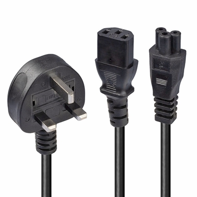 Lindy 30374 2.5m UK 3 Pin Plug To IEC C13 (Kettle) & IEC C5 (Clover) 10 Amp Mains Splitter Extension Cable - Black