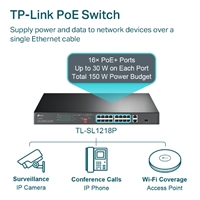 TP-Link TL-SL1218P 16-Port Metal 10/100 Mbps + 2-Port Gigabit Rackmount PoE Switch with 16-Port PoE+ (150W)