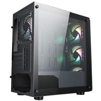 CiT Flash Micro Tower 1 x USB 3.0 / 2 x USB 2.0 Tempered Glass Side & Front Window Panels Black Case with RGB LED Fans